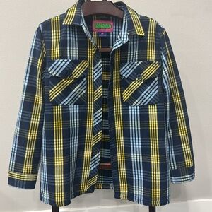 Empyre Blue and Yellow Paid Button Down Flannel Shacket.  Sz M